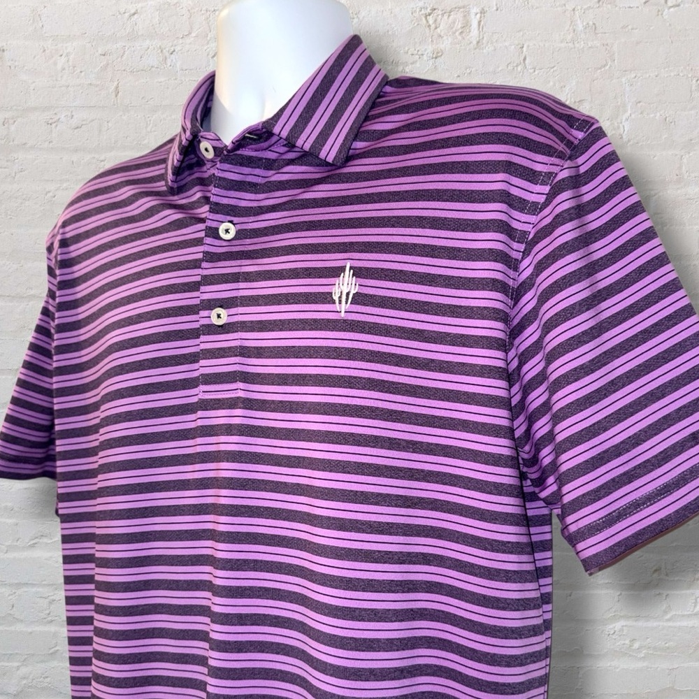 Dunning Golf Purple Stripe Polo Shirt Men’s M – Cactus Logo, Performance